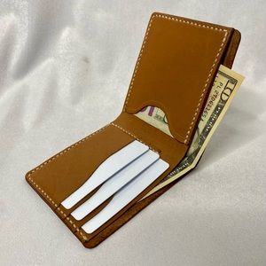Burke’s Handmade Leather Bi-fold Wallet / Card Holder - British Tan / Cream